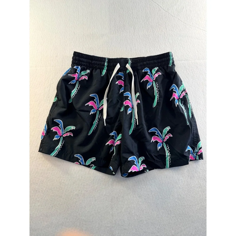 Chubbies Mens Swim Trunks Medium Black Neon Palm Tree 5.5 Inseam Mesh Lined